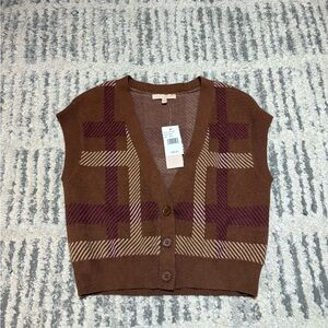 Elegant Brown Plaid V-Neck Sweater Vest